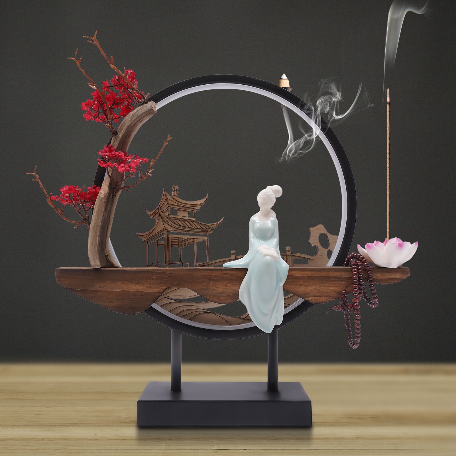 Backflow Incense Holder with LED Light, Ceramic Backflow Incense Burner Perfect for Relaxing or Home Decor