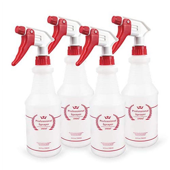 Uineko Plastic Spray Bottle (4 Pack, 24 Oz, All-Purpose) Heavy Duty Spraying Bottles Leak Proof Mist Empty Water Bottle for Cleaning Solution Planting Pet with Adjustable Nozzle and Measurem