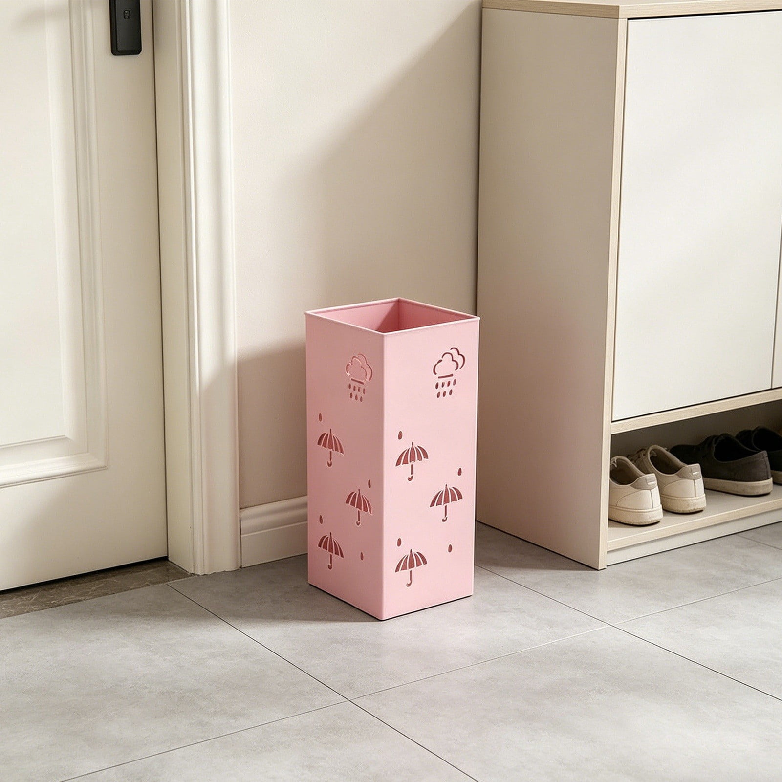 Square Metal Umbrella Stand with Drain Holes, Decorative Umbrella Holder Rack for Entryway, Home & Office