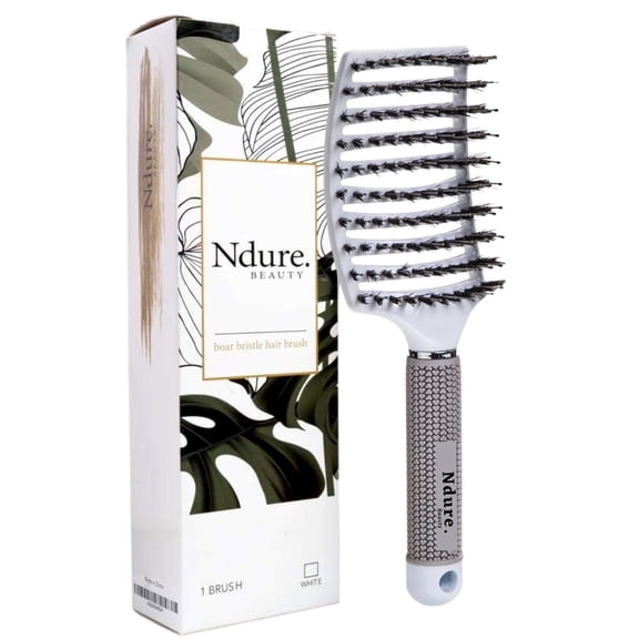Curved Vented Boar Bristle Styling Hair Brush, Single White Brush Anti-static Detangler, Thick, Fine, or Curly Hair, Wet or Dry Use, Fast Blow Drying, Use on Long or Short Hair. Single White Brush