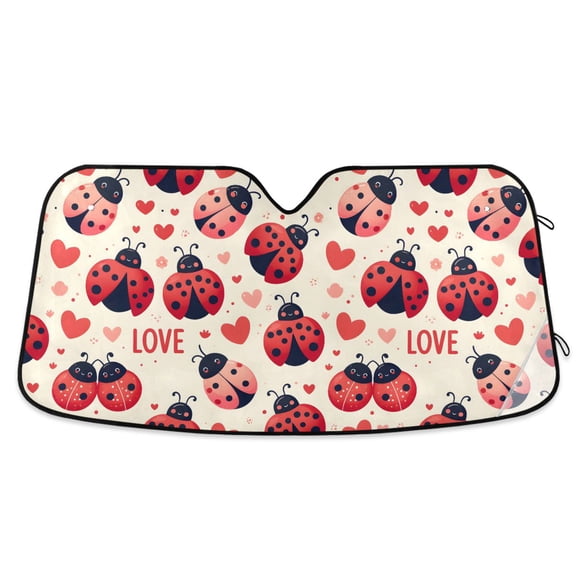 Ladybugs Heart Love Car Windshield Sun Shade Foldable Car Front Window Visor Heat and UV Protection 53x23.5
