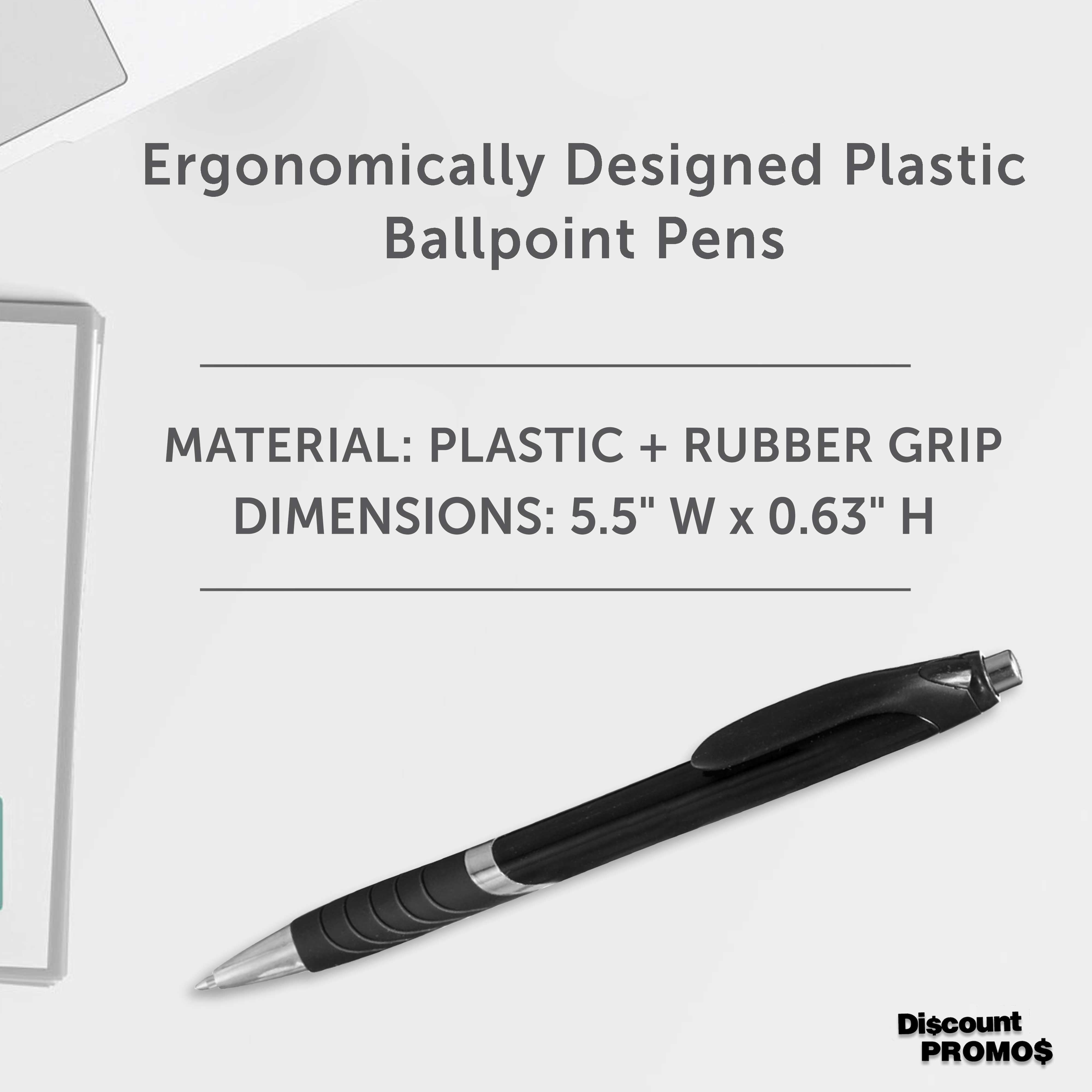 Ballpoint Pens With Rubber Grip 10 pack Black Ink Ball Point Pen with Soft Touch Plastic White