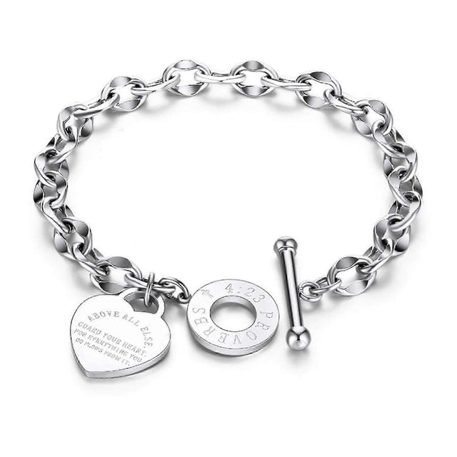 Pulsera con dije de corazón de acero inoxidable 316L para mujeres y adolescentes, regalo romántico, chapada en plata/oro rosa/oro de 18k, cierre de ojal.