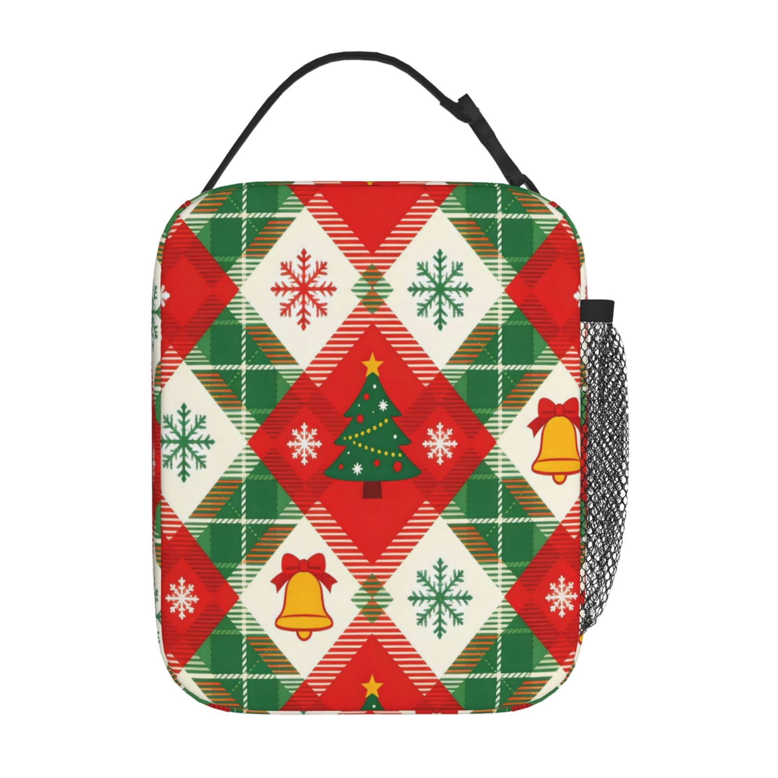 Lunch Bag For Women Men Insulated Portable Lunch Box Bento Box Office Picnic Travel Cooler Bag Christmas Checkered Pattern