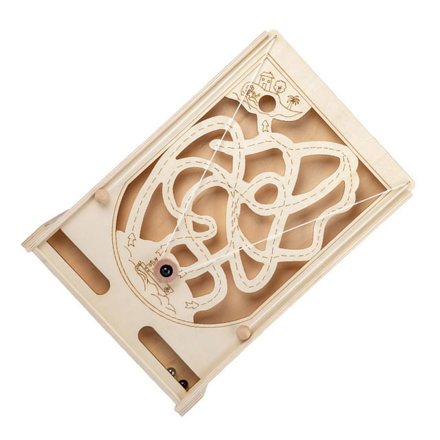 OULII Wooden Marble Puzzle Toy for Kids Assorted Color Interactive Labyrinth Game Educational Thought Training Plaything Smooth Safe Plastic Maze Game Pull两端协调动 益 玩具
