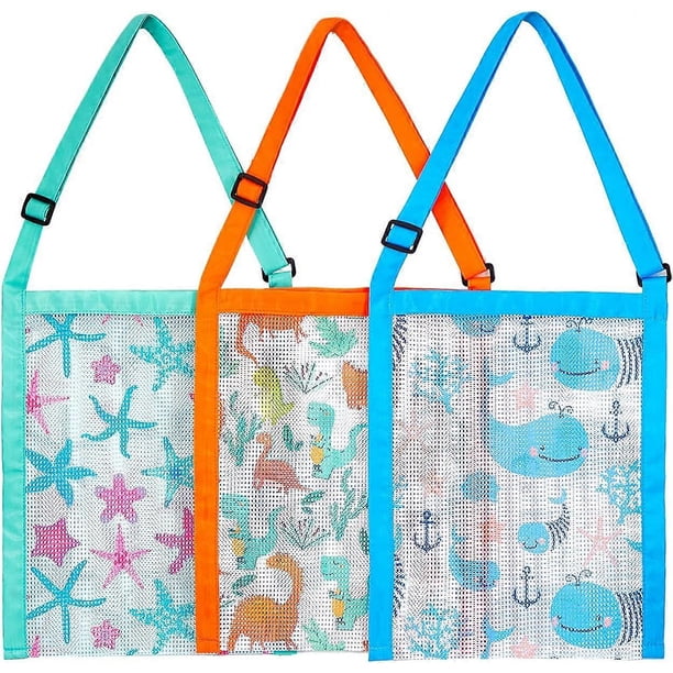 3 Pack Beach Mesh Bag Kids Shell Collecting Bag Beach Sand Toy Totes for Holding Beach Shell,Toys Multicolored