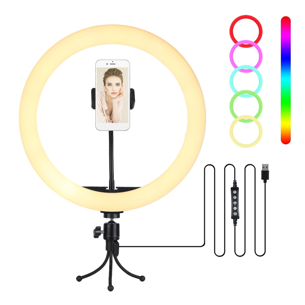 13”Selfie Ring Light 15 Colors RGB Ring Light with Adjustable Tripod Stand Phone Holder 3 Modes