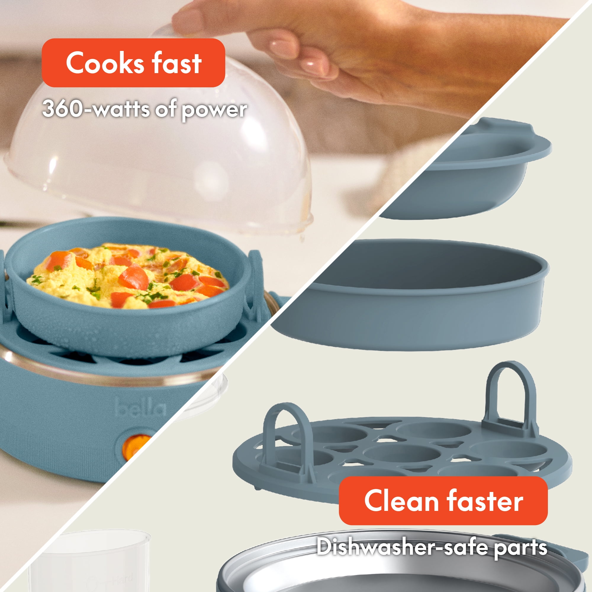 bella 7-Egg Electric Egg Cooker for Hard, Soft Boiled Eggs, Surf
