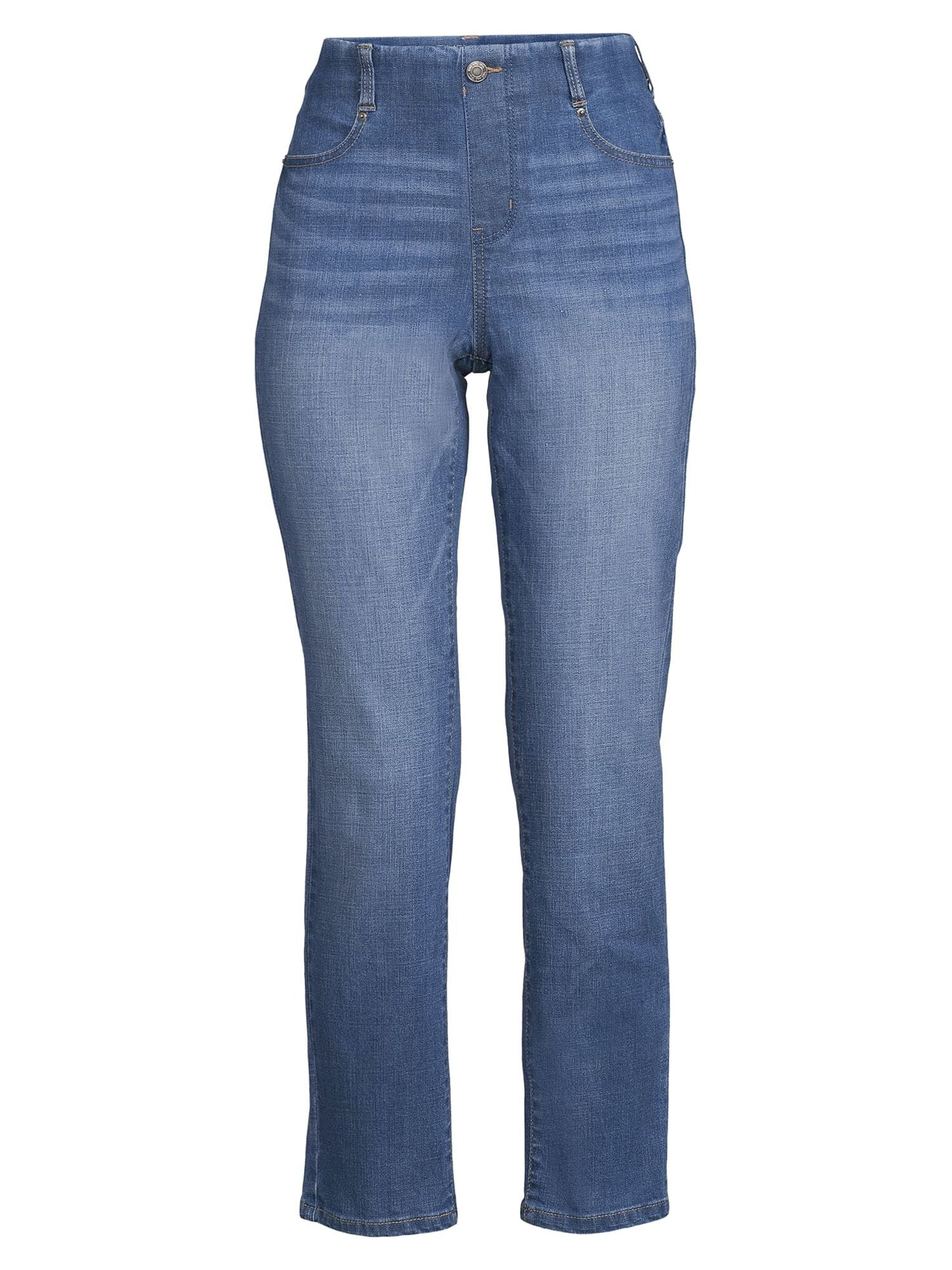 Time and Tru Women's Mid Rise Relaxed Straight Pull On Jeans