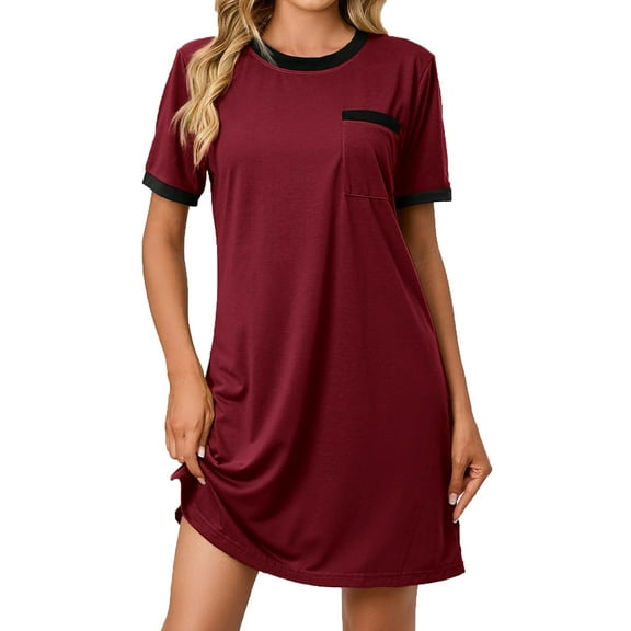 Hesxuno Women's Short Sleeved Solid Color Loose Fitting T-shirt Crewneck Pajama Dress