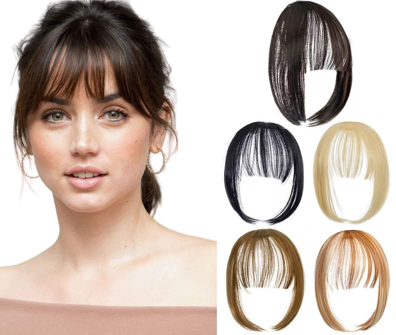 Felendy Clip in Bangs Hair Piece One Piece Thin Fringe Front Neat Air Bangs  Extensions with Temple Hand Made One Size- Upgraded Version Ash Blonde -  