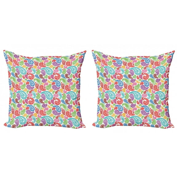 Ambesonne Paisley Throw Pillow Cover 2 Pack, Modern Striped Oriental, 24", Multicolor