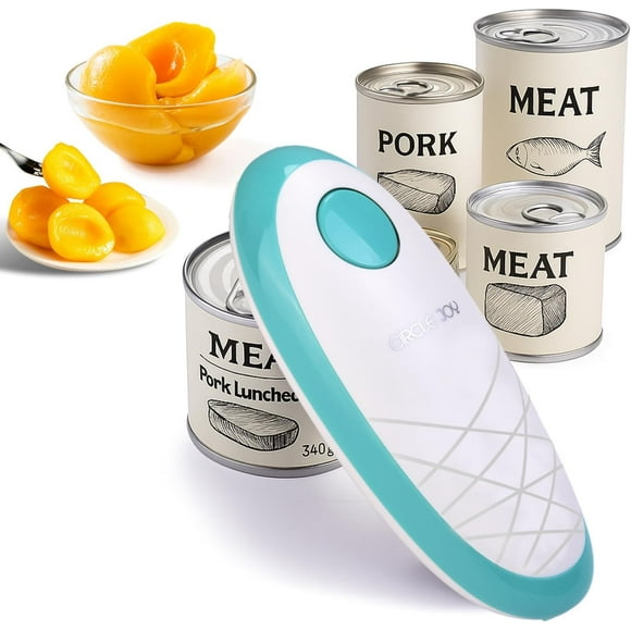 Electric Can Opener, One-Touch Automatic Can Opening with Smooth Edges, Food Safety Handheld Battery-Operated Can Opener for Kitchen and Seniors, Green
