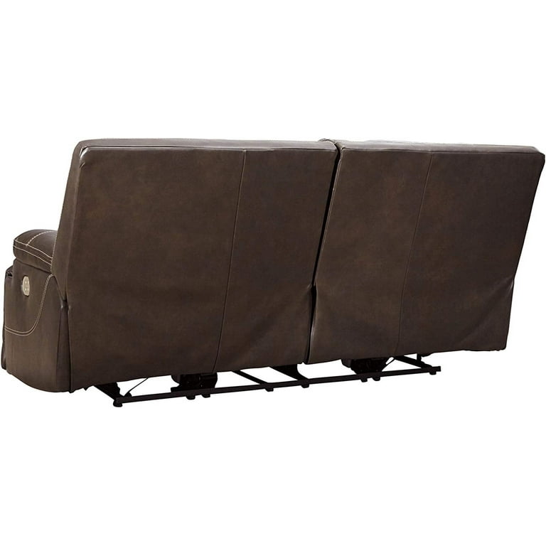 Ashley Furniture Ricmen Leather Power Reclining Sofa in Walnut