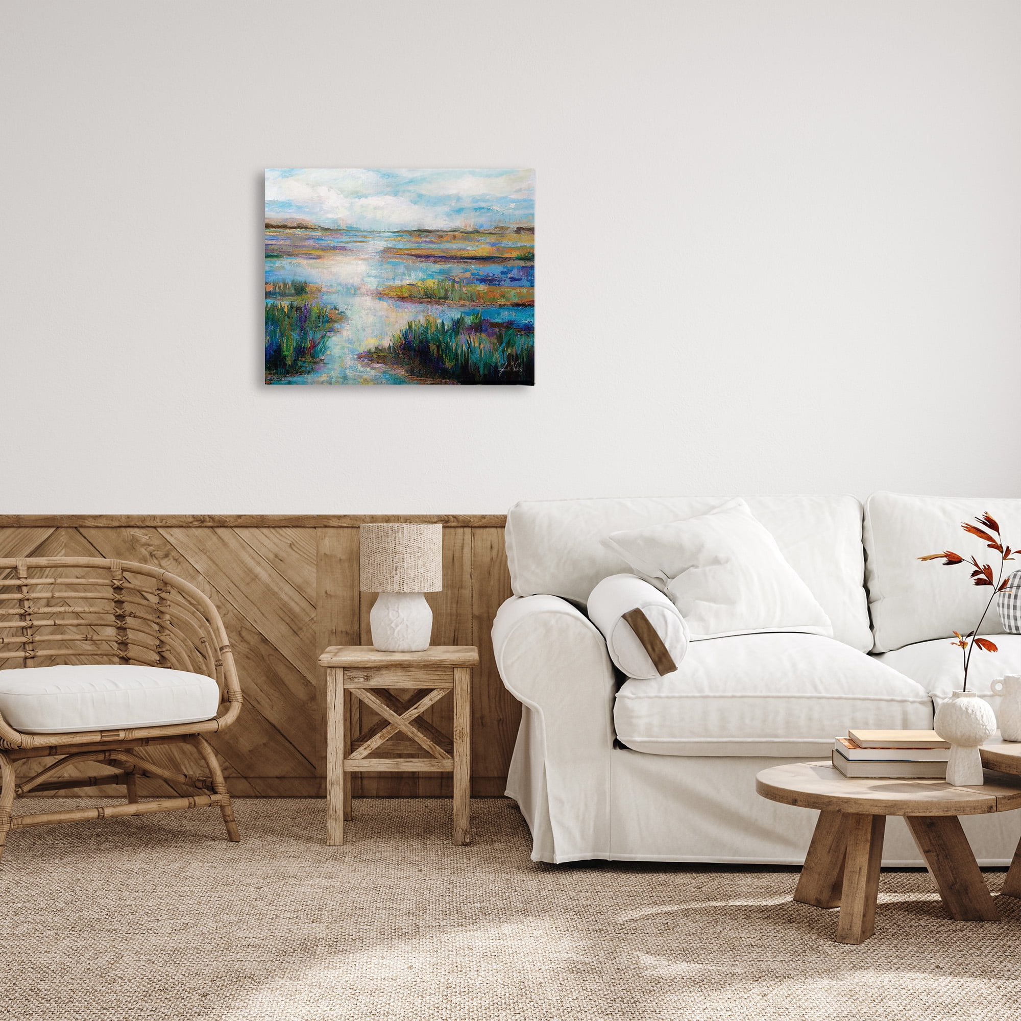 Stupell Industries Modern River Scenery Landscape Painting Gallery Wrapped Canvas Art Print Wall Art, 30 x 24