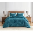thumbnail image 2 of Chezmoi Collection Lux Teal Velvet Quilt Queen Set, 3-Piece Lush Plush Distressed Velvet Bedding All Season Lightweight Bedspread Brushed Microfiber Reverse with Diamond Stitch Quilting, 2 of 9