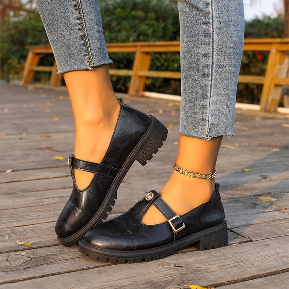 Willtoo Mary Jane Shoes For Women Platform Non-Slip Classics Round Toe Low Heel Loafers T Strap Comfort Casual Dress Shoes Oxford Dress Work Flat Shoes