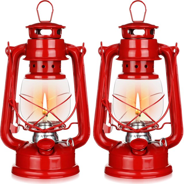 2 Pcs Hurricane Lantern 10 Inch Original Oil Burning Lantern Vintage Hanging Oil Lamp Outdoor Indoor Decorative Kerosene Fuel Lanterns for Camping Home Patio(Red)