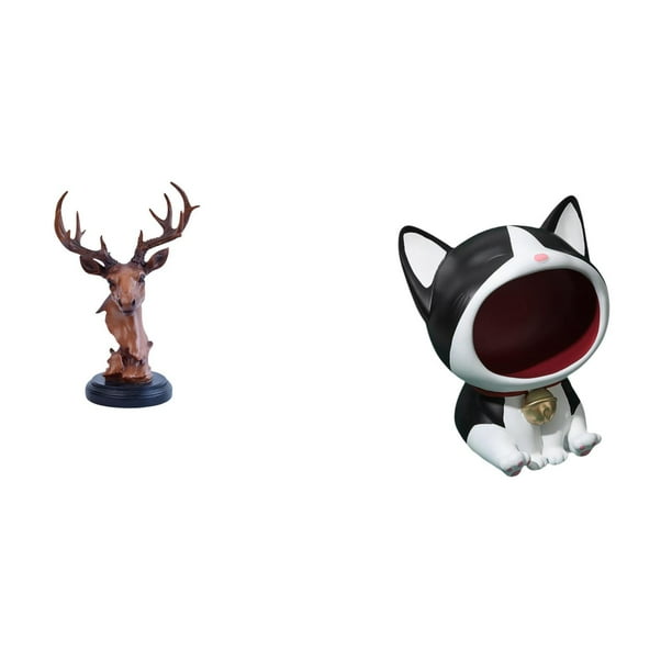 Figura de cabeza de ciervo,Adorno de cabeza de ciervo,estatua de animal decorativa,Figura de cabeza de ciervo para decoración de mesa creativa,Estatua de escritorio,Estatua de gato con forma