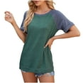 thumbnail image 3 of HOMBOM Womens Tops Clearance Solid Green Crew Neck Short Sleeve T-Shirt Top Holiday Tops S, 3 of 6