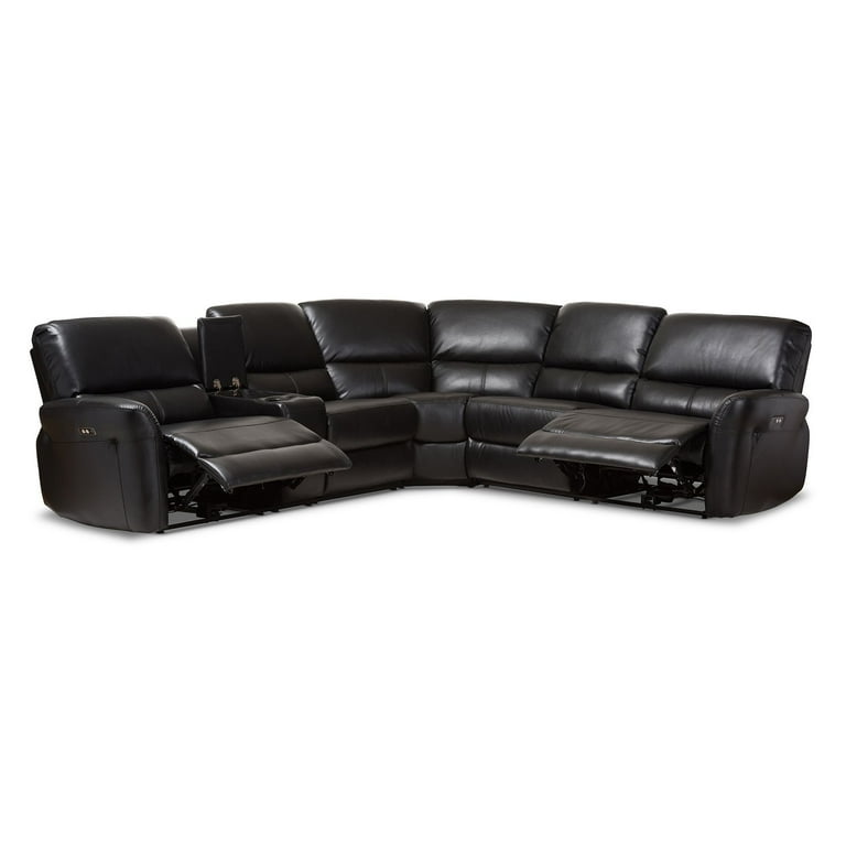 Baxton Studio Amaris Modern and Contemporary Grey Bonded Leather 5-Piece Power Reclining Sectional Sofa with USB Ports