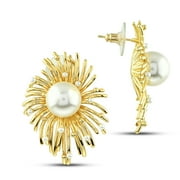 Pearl Firework Large Stud Earrings - 14K Gold Plated Bridal Earrings, Elegant Drop Earrings, Big White Pearl Earrings, Statement Earrings for Women