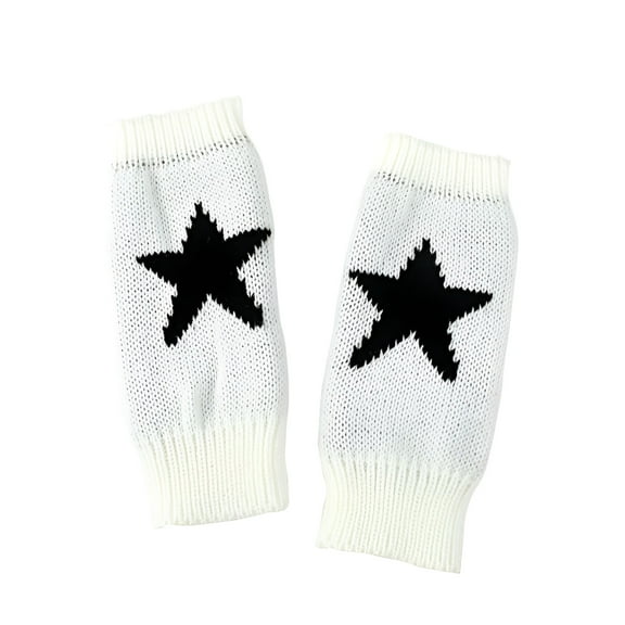 TELOLY Women's Star Fingerless Gloves Wrist Length Knitted Mitten for Emo Grunge Punk Goth Accessories White One Size