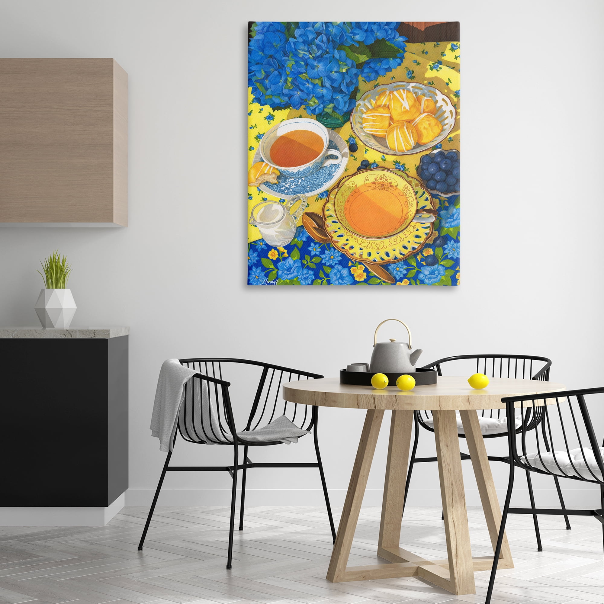 Stupell Industries Blue & Yellow Tea Party Food & Beverage Painting Gallery Wrapped Canvas Art Print Wall Art, 36 x 48