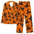 thumbnail image 2 of Halloween Pajamas Women 2 Piece Pant Sets Long Sleeve Button Up Shirt and Bottoms Pjs Outfits with Halloween Prints, L Style #H, 2 of 6