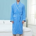 thumbnail image 4 of Herrnalise Men Solid Casual Keep Warm Pocket Gimp Night Gown Bathrobe terry cloth robe Blue, 4 of 7