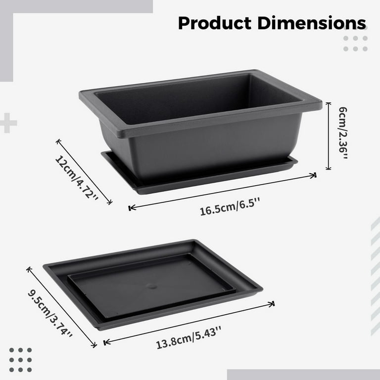 6pcs Plant Pots, Rectangle Planter Bonsai Training Pots with Trays Plastic Flower Pots for Indoor Outdoor Garden, Size: Small, Black