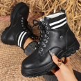 thumbnail image 4 of Tawop Boots for Women Ankle Thick Sole Fleece Lace Up Round Toe Black Boots Combat, 4 of 7