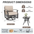 thumbnail image 3 of ALAULM 3 Pieces Patio Furniture Set, 2 Aluminum Outdoor Swivel Rocking Chairs with 5.1" Padded Removable Cushions & 1 Tempered Glass Coffee Table for Backyard Lawn Porch, Sand, 3 of 8