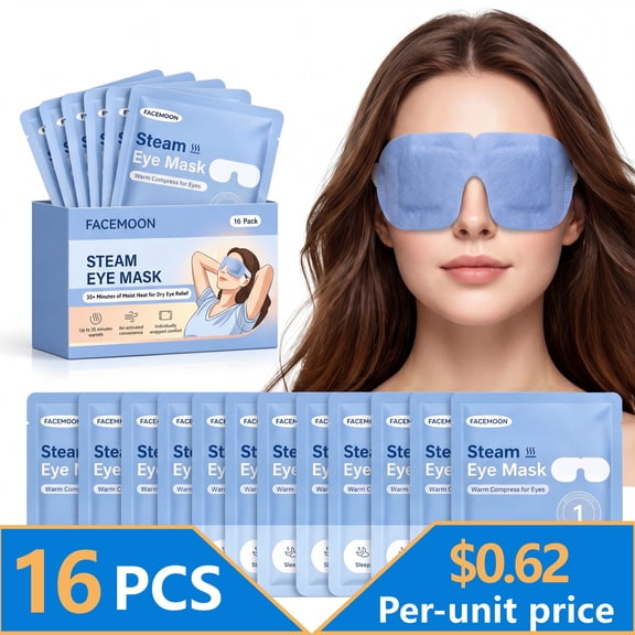 16 Pack Self-Heating Warm Eye Masks for Dry Eyes, Unscented Compress for Screen Fatigue, Disposable Steam Eye Mask for Travel, Spa and Rest