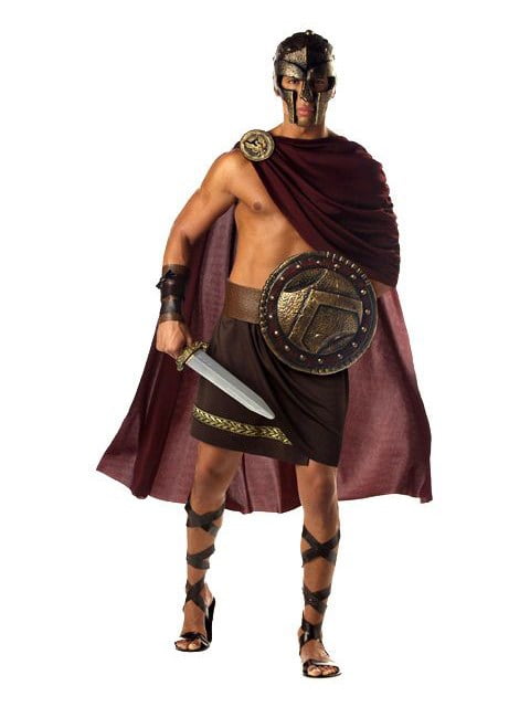 ADULT MENS SPARTAN WARRIOR 300 ROMAN GREEK GLADIATOR COSTUME WITH CAPE GUARD RED 