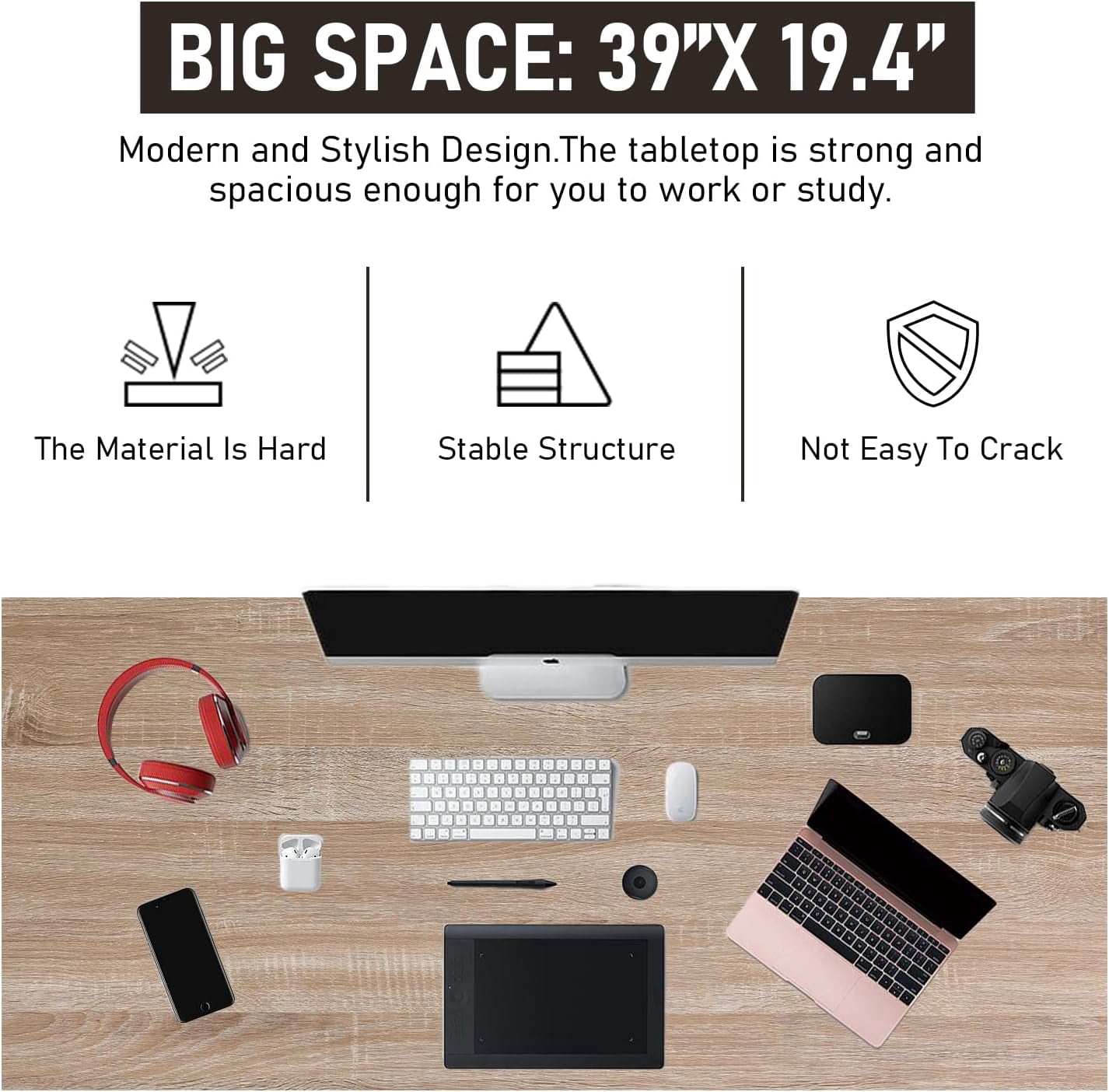 BestOffice 39.4 inches Computer Desk,Modern Simple Style PC Desk with Metal Frame，Nature