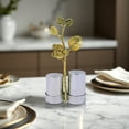 thumbnail image 2 of Salt & Pepper Shaker Set with Orchid Flower Caddy Handle Lovely Gold Finish for Everyday and Occasional Use Decorative and Utility Product Salt Pepper Caddy 3.50 x 1.50 x 8 Inches, 2 of 8