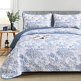 thumbnail image 7 of 3 Pieces Navy Blue Toile Floral Plants Printed Bedspread Bedding Pack Soft Lightweight Microfiber Coverlet Pack for All Season (112"×96") - California King Size, 7 of 7