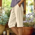 thumbnail image 2 of HKYNLAG Bermuda Shorts For Women Linen Shorts Knee Length Elastic Waist Long Shorts Casual Summer Shorts Petite Capri Pants Dressy Beach Comfy Pull On Shorts With Pockets Khaki S, 2 of 5