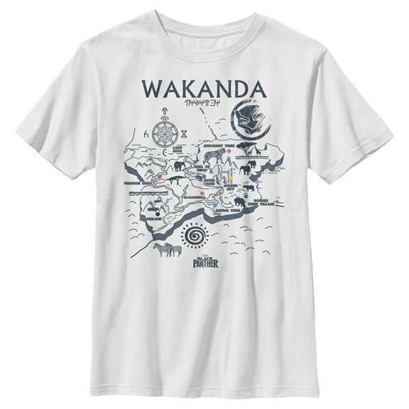 Boy's Marvel Black Panther Map of Wakanda Graphic Tee White Large