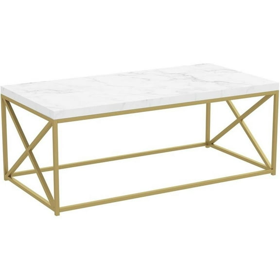 Pemberly Row Contemporary 44"L Coffee Table Marble Gold Metal