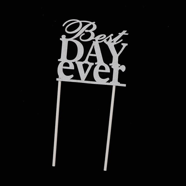 Papel Yotijar Adorno para Tarta Best Day Ever Cupcake Topper Plata