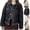 Black, variant on Women’S Tweed Patchwork Short Parka Vintage Quilted Jacket Metal Button Elegant Winter Coat White XXL