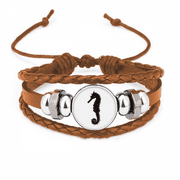 Black Hippocampus Marine Life Pattern Bracelet Wristband Leather Jewelry Ornament