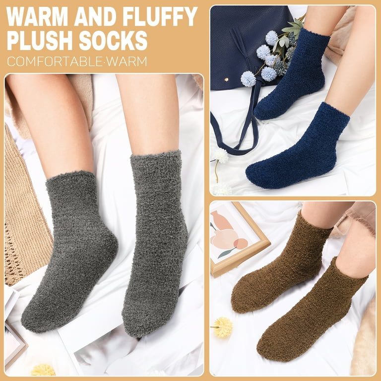 Cozy Fuzzy Slipper Socks Women Plush Soft Warm Fluffy Coral Velvet Thicken  Crew Socks for Winter Holiday 5 Pairs