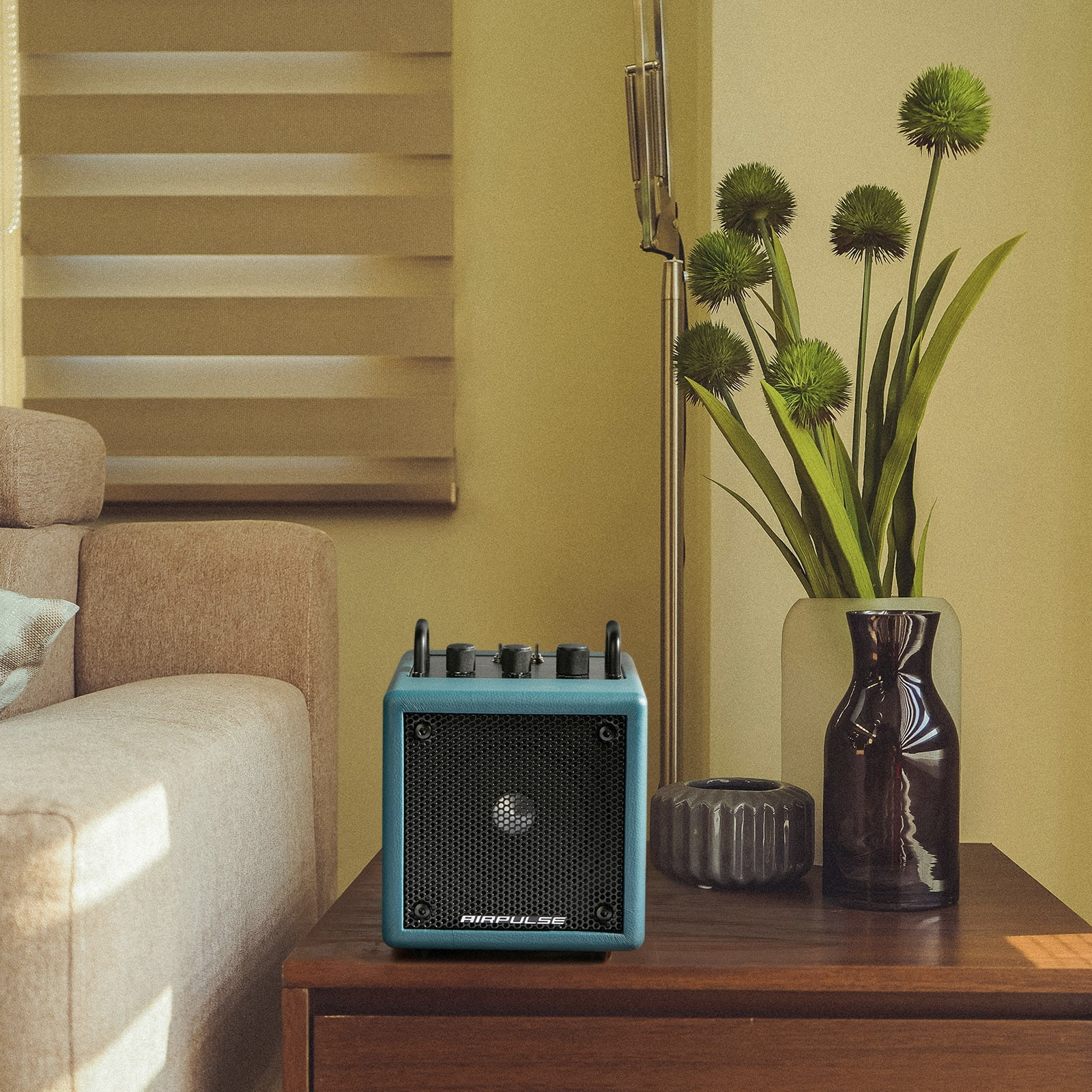 Airpulse Edifier Powered Bluetooth Speaker, Compact Countertop Speaker with Aux Line Input for Home Office Party - Blue