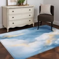 thumbnail image 3 of Abstract Marble Texture Washable Area Rug 4x6 111 Golden Blue Gradient Low-Profile Large Area Rugs with Non Slip Backing Indoor Floor Carpet for Entrance Living Room Bedroom Home Office, 3 of 9