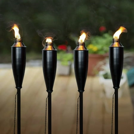 Deco Home Set of 4 Garden Tiki Torch Citronella Metal Garden Torch for Outside (60 inch Height  Black)