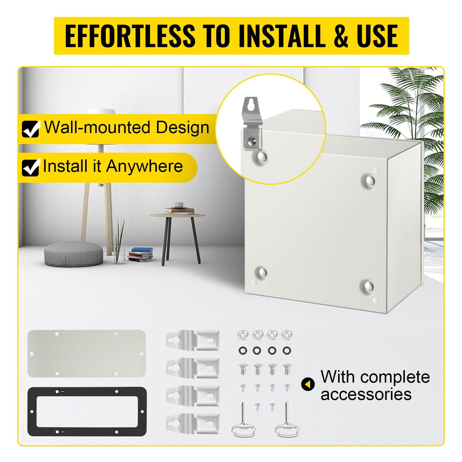 12 x 12 x 8 in NEMA Outdoor Electrical Enclosure Box, Detachable, with Mounting Plate, IP66 Waterproof Grade, Reinforced Lock & Hinge, for outdoor indoor electrical wiring and equipment protection