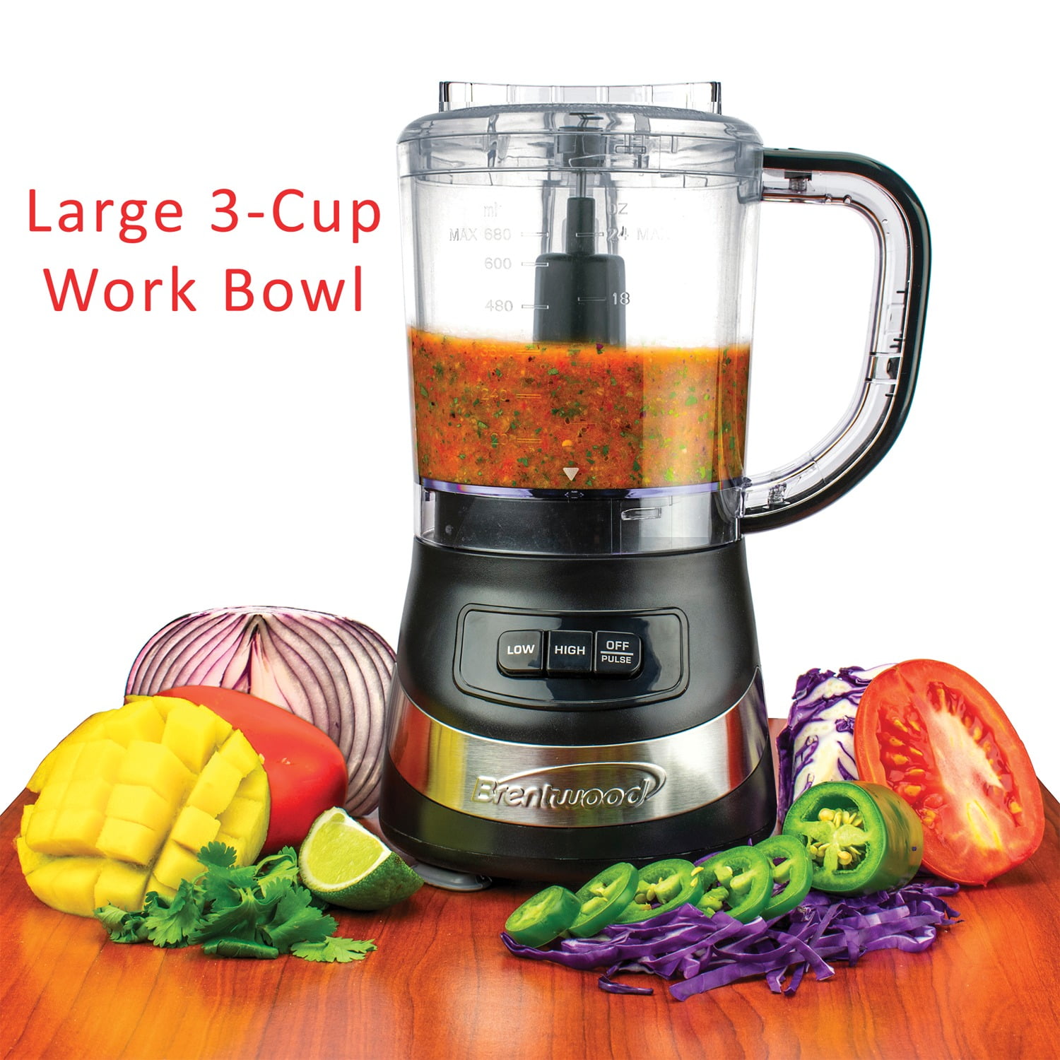 Brentwood 3-Cup Food Processor, Black, FP-549BKPT